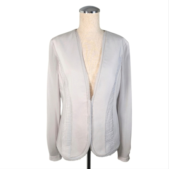 Iris Setlakwe Grey Lined Fitted Blazer Hook & Eye Closure Sheer Sleeves Size 8 - Picture 1 of 14